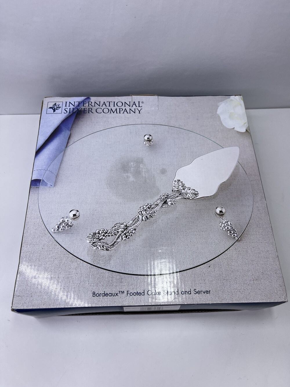 International Silver Co Bordeaux Footed Cake Stand & Server Crystal Glass